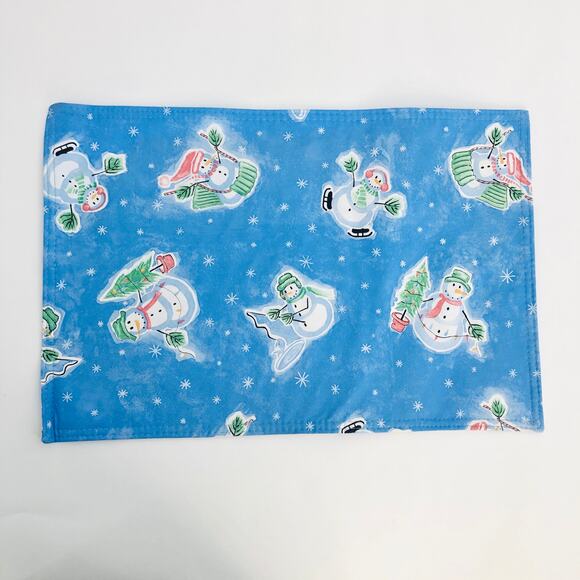 American VINTAGE Handmade Blue Snowman Frosty Vinyl Placemat Set of 2 - Picture 1 of 5
